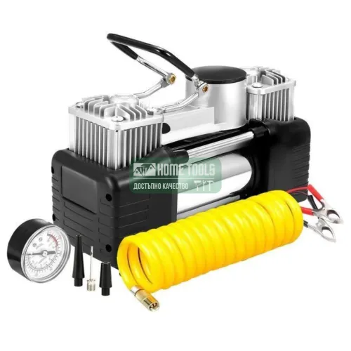 Двуцилиндров компресор за гуми 12V, с комплект инструменти