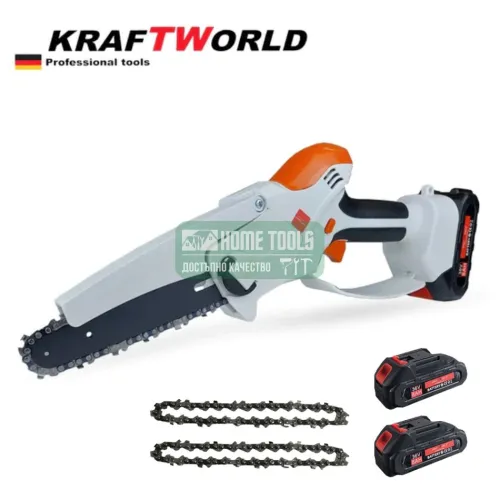Aкумулаторна мини резачка, 15см, KraftWorld, в комплект с 2бр вериги и 2бр 36V, 8AH батерии Aкумулаторна мини резачка, 15см, KraftWorld, в комплект с 2бр вериги и 2бр 36V, 8AH батерии