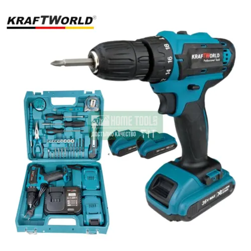 Акумулаторен Безчетков Винтоверт BLUE KraftWorld с 2 Батерии 36V 8Ah