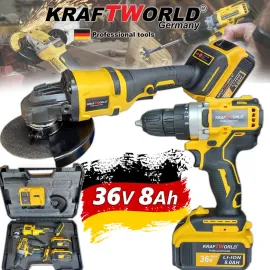 Немски Акумулаторни Ударен Винтоверт и Безчетков Ъглошлайф KraftWorld 36V,8Ah