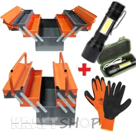 Куфар метален за инструменти + Подарък Ръкавици и USB LED Фенер