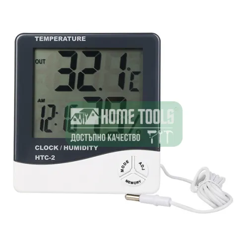 Термометър вътрешна и външна температура, влагомер, часовник